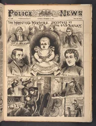 The Hampstead Murders, Sketches at The Old Bailey, uit The Illustrated Police News, zaterdag 13 december 1890 (krantenpapier)
