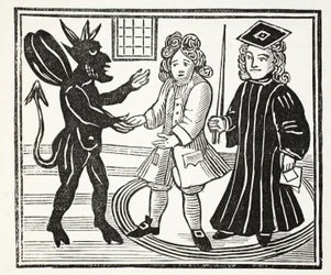 De Geschiedenis van Dr. John Faustus, illustratie uit Chap-books of the Eighteenth Century door John Ashton, gepubliceerd 1882