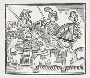 De Geschiedenis van het Leven en de Dood van die Edele Ridder Sir Bevis van Southampton, illustratie uit Chap-books van de Achttiende Eeuw door John Ashton, uitgegeven 1882