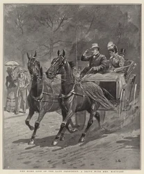 Het huiselijke leven van de overleden president, een rit met mevrouw McKinley (litho)