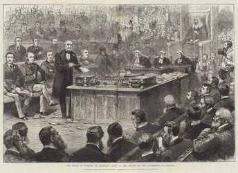 Het Lagerhuis op donderdag 8 april, het debat over de regering van Ierland