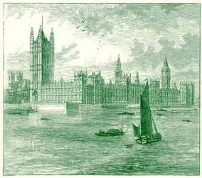 Het Parlement en Westminster Abbey, illustratie uit The World as it Is door George Chisolm, gepubliceerd 1885