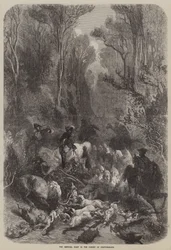 De keizerlijke jacht in het bos van Fontainebleau (gravure)