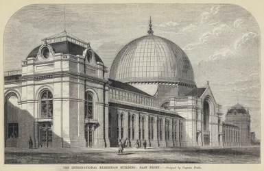 Het gebouw van de internationale tentoonstelling, oostelijke gevel