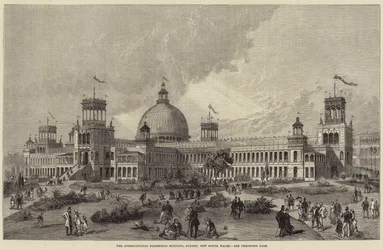 Het Internationale Tentoonstellingsgebouw, Sydney, New South Wales (gravure)
