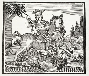 Het Leven en de Dood van St. George, de Edele Kampioen van Engeland, illustratie uit Chap-books van de Achttiende Eeuw door John Ashton, uitgegeven 1882