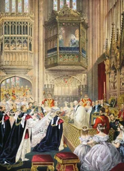 Het huwelijk in St Georges Chapel, Windsor, uit A Memorial of the Marriage of Edward VII and Alexandra of Denmark, pub. 1864