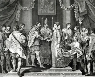 Het Huwelijk van de Koning (naar een schilderij van L. Cheron)
