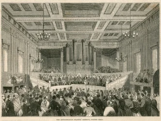 De Metropolitan Drapers bijeenkomst in Exeter Hall, Londen