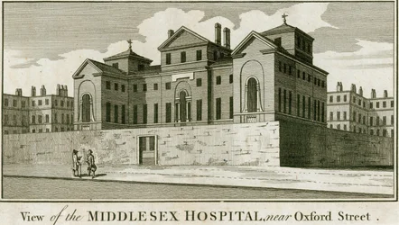 Het Middlesex Hospital, nabij Oxford Street
