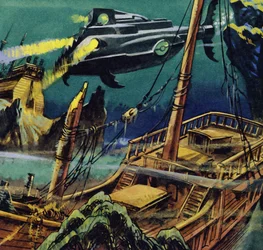 De Nautilus voer over de wrakken van twee Franse galeien