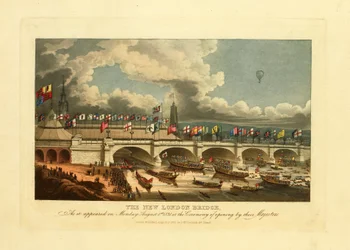 De Nieuwe Londen Brug, zoals het verscheen op Maandag 1 Augustus 1831, bij de Openingsceremonie door hun Majesteiten, 1831