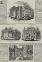 De Nieuwe Royal Exchange, Londen, met alternatieve ontwerpen (gravure)