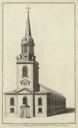 Het noordoostelijke aanzicht van de parochiekerk van St Mary in Islington
