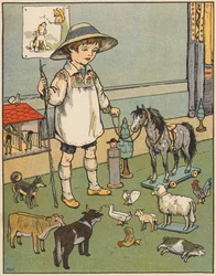 De dieren van de kwekerij (kleurenlitho)