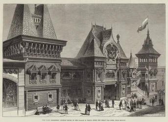 De Parijs tentoonstelling, Russisch model van het paleis waarin Peter de Grote werd geboren, nabij Moskou (gravure)