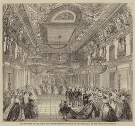 De Polonaise door de prins en prinses Frederick-William in de Witte Zaal van het Koninklijk Paleis, Berlijn (gravure)
