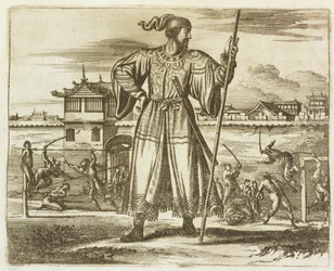 De Eerste Generaal van het Chinese Leger, illustratie uit een beschrijving van Ambassades naar China, 1690