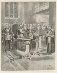 De Prins van Wales, Meest Verheven Grootmeester, die de Chancery Bar Lodge van Vrijmetselaars, nr. 2456, in Lincoln