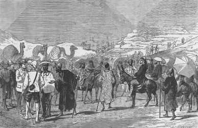 De Prins van Wales en zijn gezelschap bij de piramides