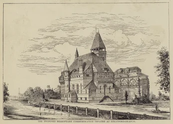 Het Voorgestelde Shakspeare Herdenkingstheater in Stratford-on-Avon
