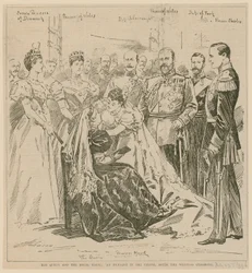 De Koningin en de Koninklijke Bruid, een incident in de kapel na de huwelijksceremonie, 23 juli 1896