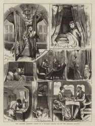 De spoorwegkwestie, notities in een Pullman Palace Car op de Midland Railway (gravure)