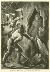 De overblijfselen van Howel Sele ontdekt in de eiken van Nannau (gravure)