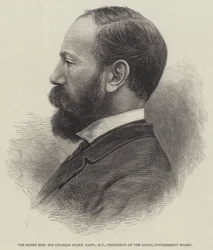 De zeer eerbiedwaardige Sir Charles Dilke, Baronet, MP, President van de Lokale Overheidsraad