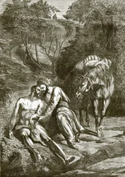 De Samaritaan en de gewonde man langs de weg
