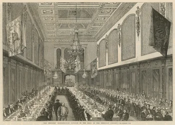 Het inauguratiebanket van de sheriffs in de hal van de Skinners Company