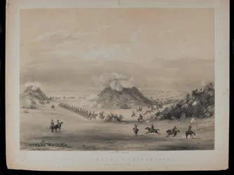 De Schermutseling bij Driekoppen, nabij Zwaartkopjes, 1845, gegraveerd door Paul Gauci