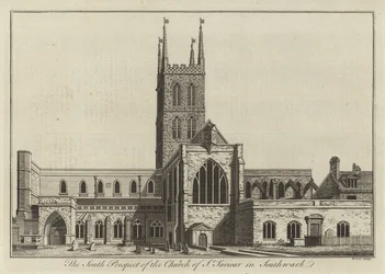 Het zuidelijke uitzicht op de kerk van St. Saviour in Southwark