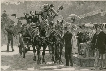 De Whit Monday carthorse parade in Regents Park; Prinses May presenteert de badges