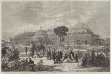 De wintertuin en tentoonstellingsgebouw, Dublin (gravure)