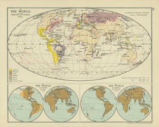 De wereld bij het Verdrag van Parijs 1763 (kleurenlitho)