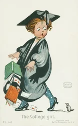 Het schoolmeisje (kleurenlitho)