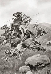 De dood van Masistius tijdens het leiden van een cavalerieaanval tegen de Griekse troepen, uit Hutchinson
