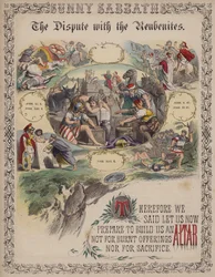 Het geschil met de Rubenieten (gekleurde gravure)