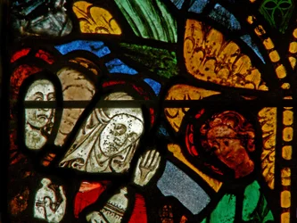 Het oostelijke raam met een opstandingsscène: de Heilige Vrouwen bij het Graf; Maria Magdalena met Christus