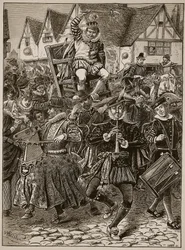 De vrolijkheid van Mijnheer van Misrule, illustratie uit Cassells Geïllustreerde Geschiedenis van Engeland