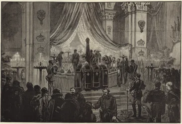 De overleden Keizer opgebaard in de Kerk van St. Peter en St. Paul
