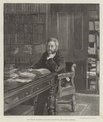 De overleden Mr Spurgeon in zijn studeerkamer in Westwood, Beulah Hill, Norwood (gravure)