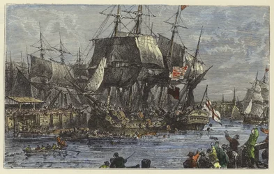 De mensen van Boston gooien de thee overboord