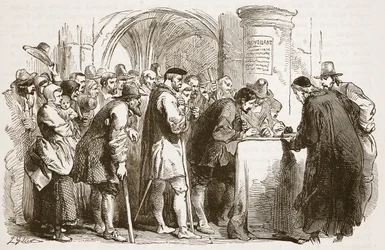 Het volk ondertekent het Verbond in de St. Giles kerk, Edinburgh, illustratie uit Cassells Geïllustreerde Geschiedenis van Engeland