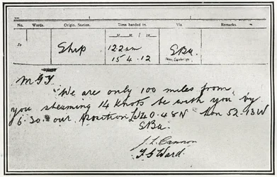 Het antwoord van de Russische stoomboot, Birma, op de noodsignalen van de Titanic, uit 