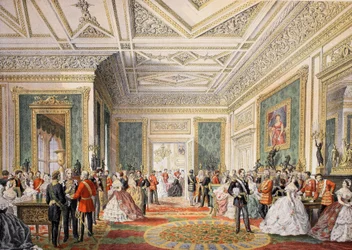 Het ondertekenen van de huwelijksakte, uit A Memorial of the Marriage of Edward VII and Alexandra of Denmark, pub. 1864