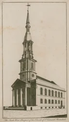 Het zuidwestelijke uitzicht op de kerk van St Leonard, Shoreditch