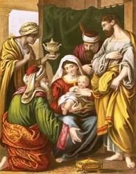 De wijzen brengen hun offer aan de pasgeboren redder