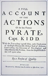 Titelpagina van een leven van de piratenkapitein William Kidd, gepubliceerd in Londen in 1701